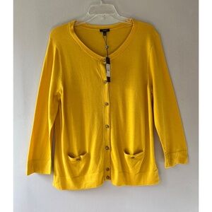 Talbots‎ Sz XL Yellow Classic Stretch Cardigan Sweater Front Pockets Button Down